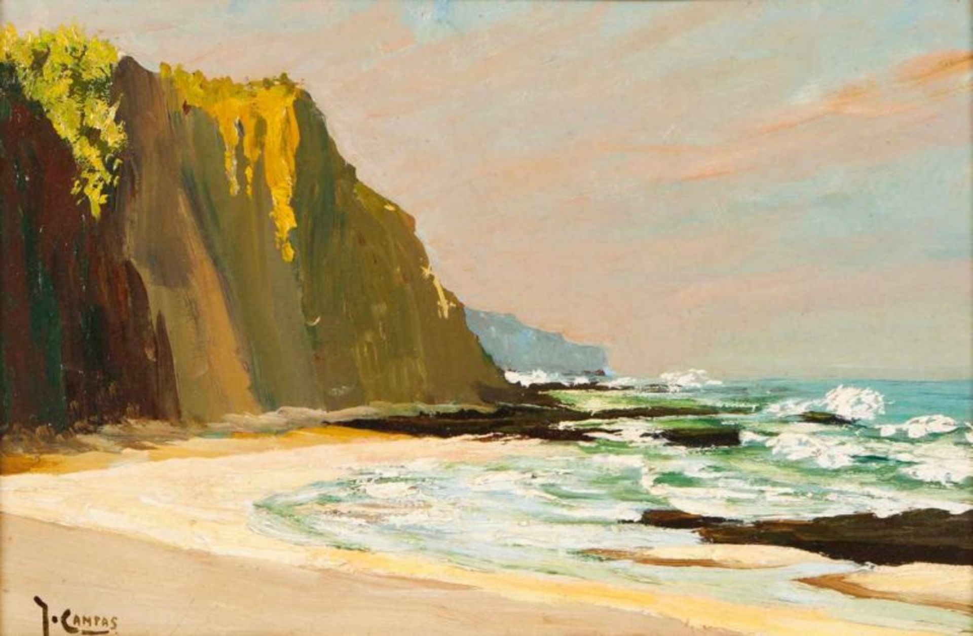 José Campas (1888-1971) Praia Grande Oil on hardboard Signed 28x42 cm