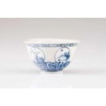 A bowl Chinese porcelain Blue decoration with cartouches depicting landscapes Body with pierced