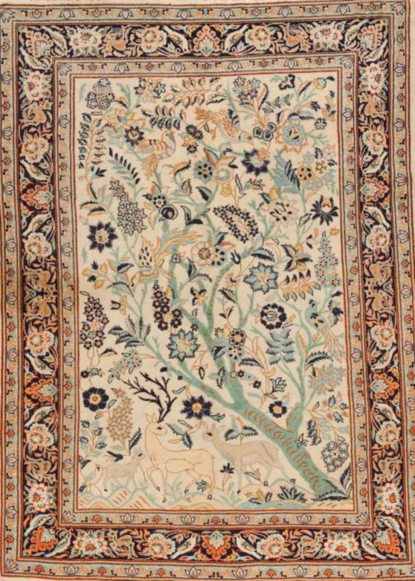 A Kashka carpet, Iran Cotton and wool Floral decoration in blue and salmon-pink 200x140 cm