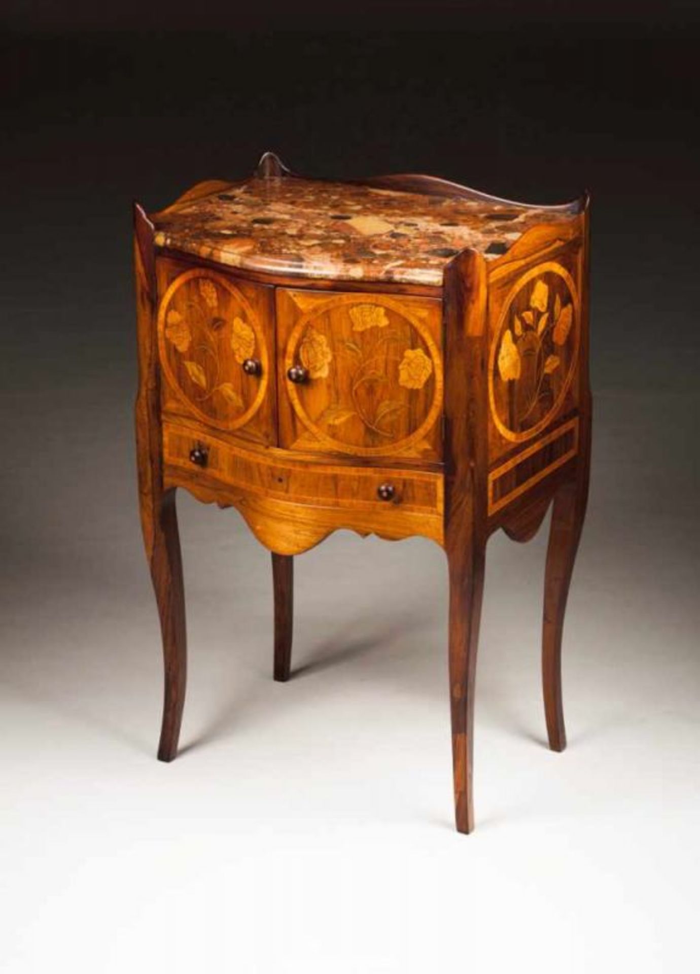 A D. José/ D. Maria style side table Rosewood Marquetry decoration with floral motifs Stone top Two