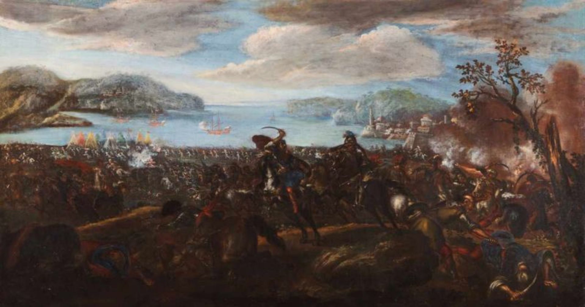 Italian school of the 17th century Battle scene Oil on canvas (relined) 72,5x135 cm