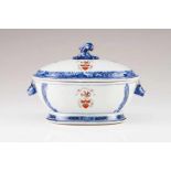 A tureen with cover Chinese export porcelain Blue and Famille Rose decoration depicting flowers and