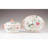 A tureen with cover and dish Chinese export porcelain Polychrome and gilt famille Rose decoration
