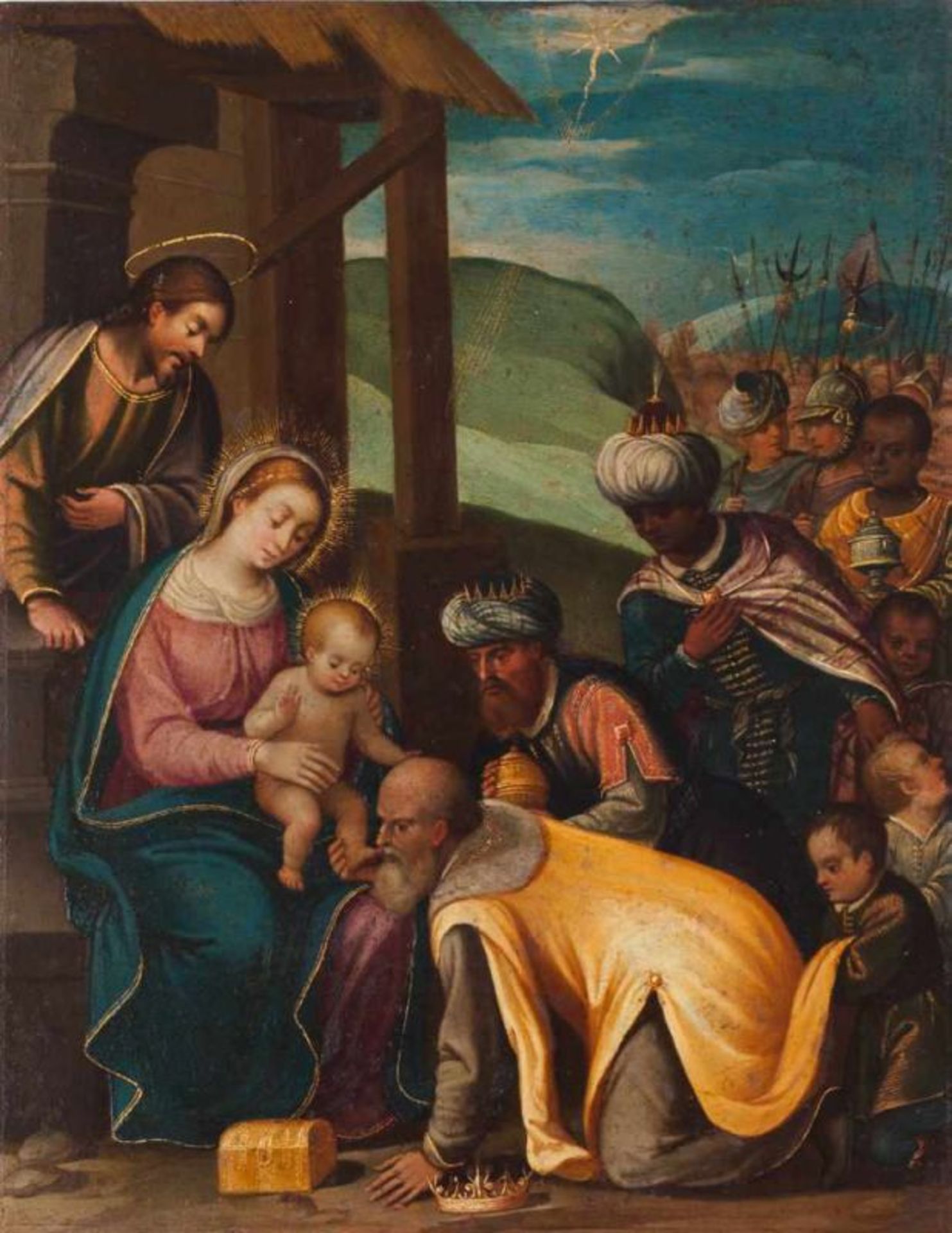 Flemish school of the 17th century Adoration of the Magi Oil on copper 22x17 cm