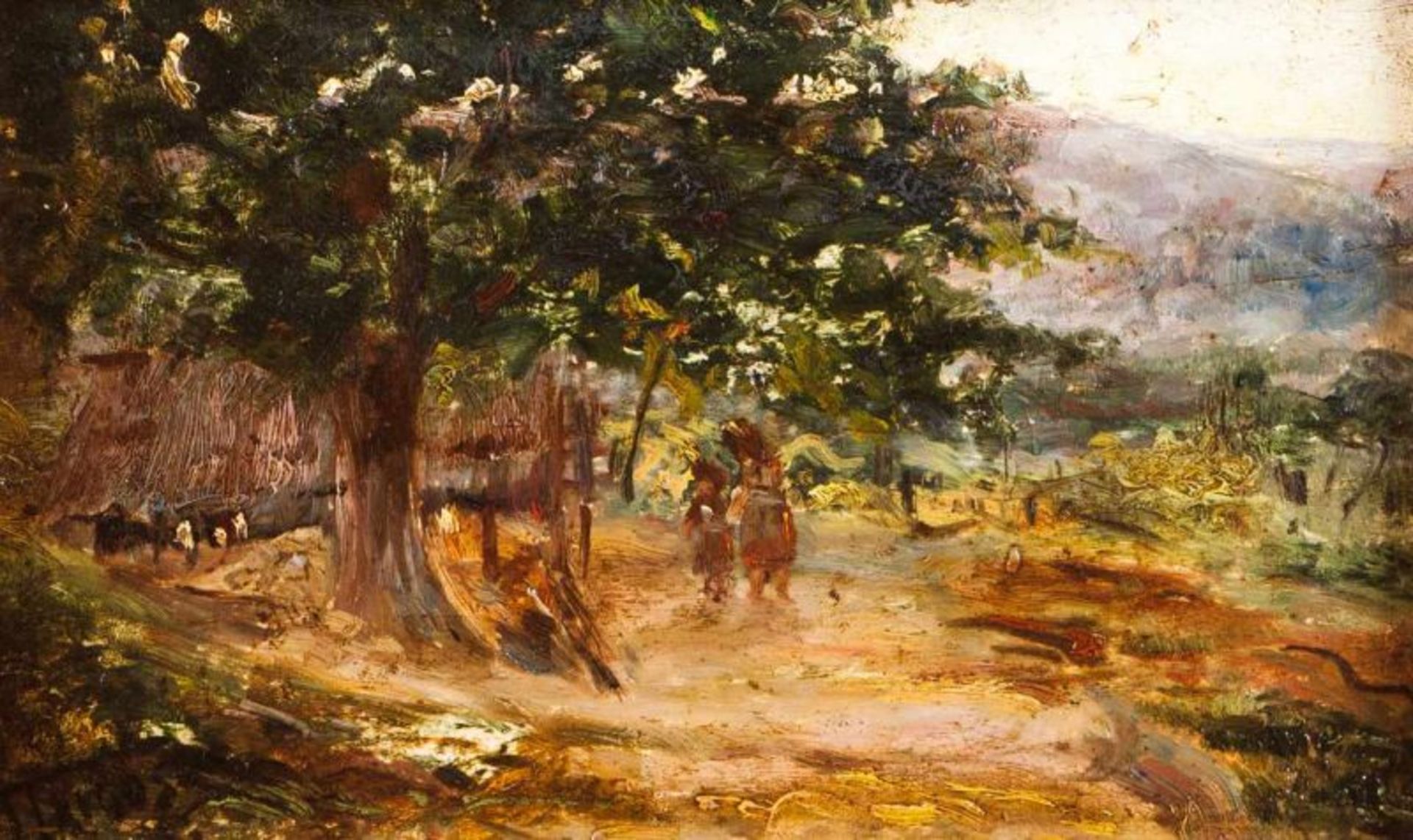 Falcão Trigoso (1879-1956) Landscape with figures Oil on panel Signed and dated (back marked with