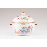 A tureen with cover Chinese export porcelain Polychrome Famille Rose decoration depicting flowers