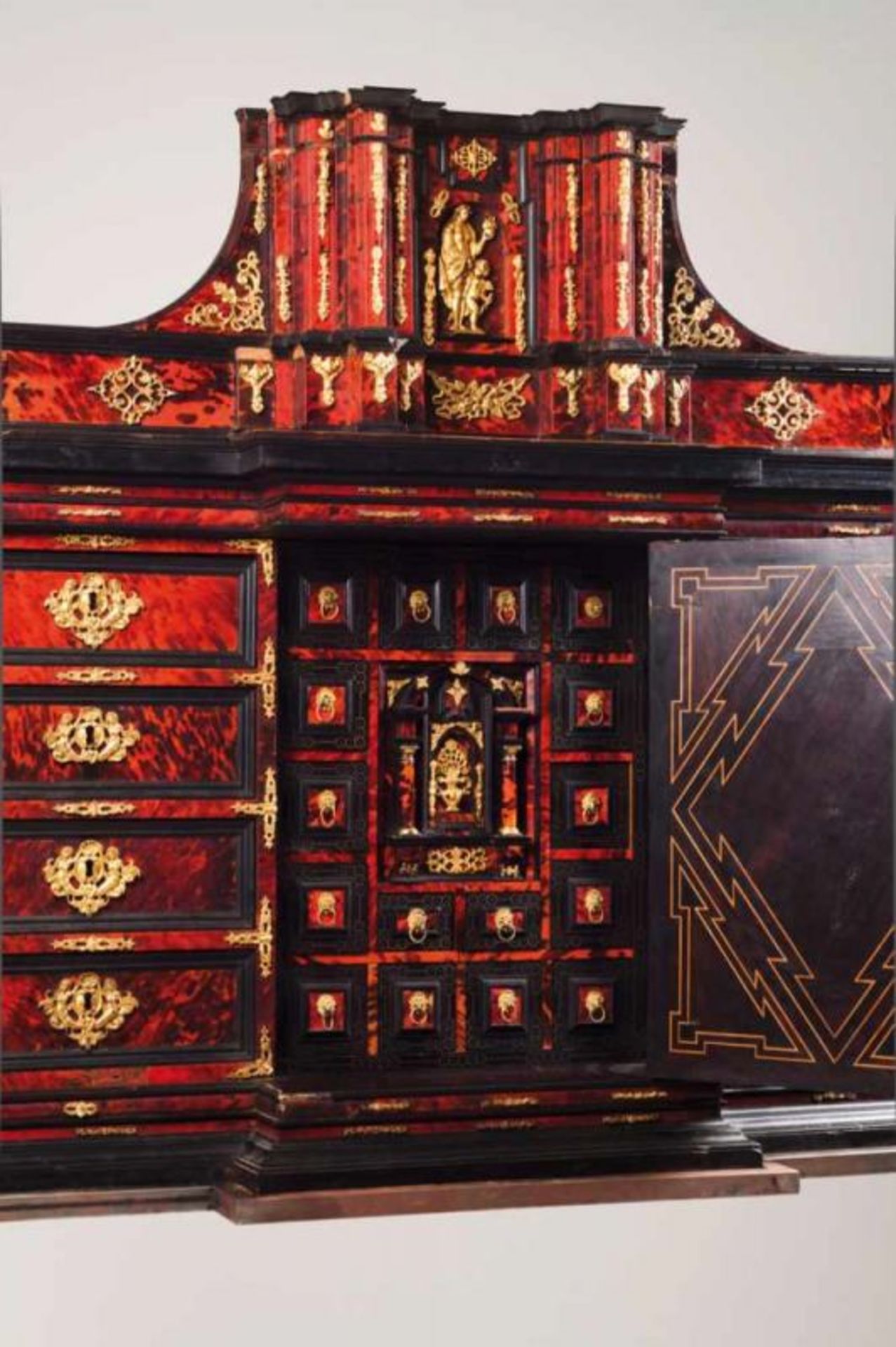 A Mannerist cabinet Tortoiseshell veneered ebony with ivory friezes Gilt bronze mounts representing - Image 2 of 2