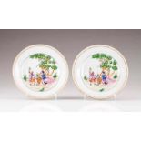A pair of plates Chinese export porcelain Polychrome Famille Rose decoration depicting "cherry