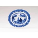 A small dish Chinese porcelain Blue "Canton" decoration depicting riverscape Daoguang Period (1821-
