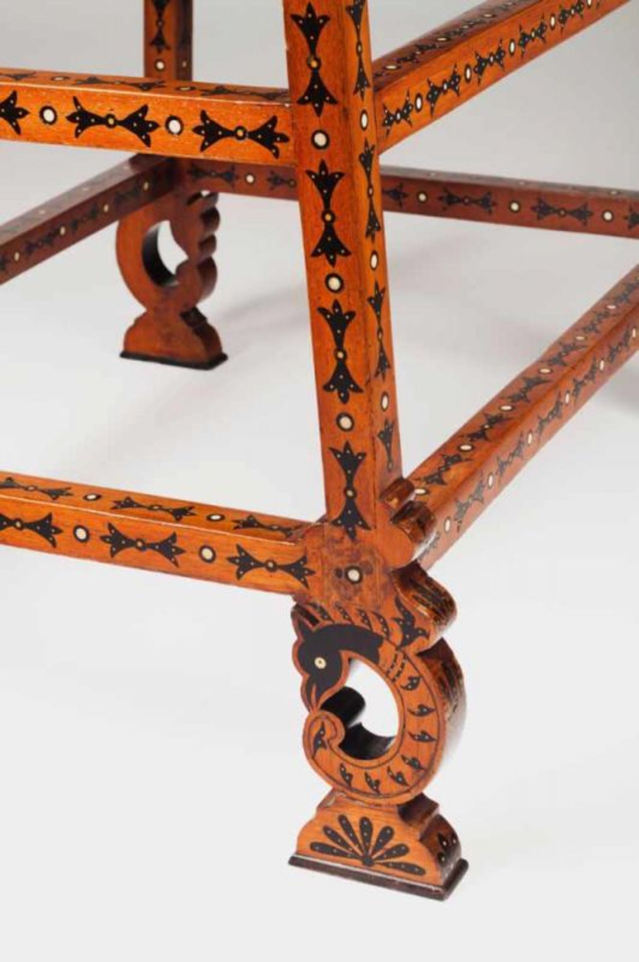 An Indo-Portuguese centre table Teak, sissoo and ebony inlaid decoration Top, rails and drawers - Image 2 of 2