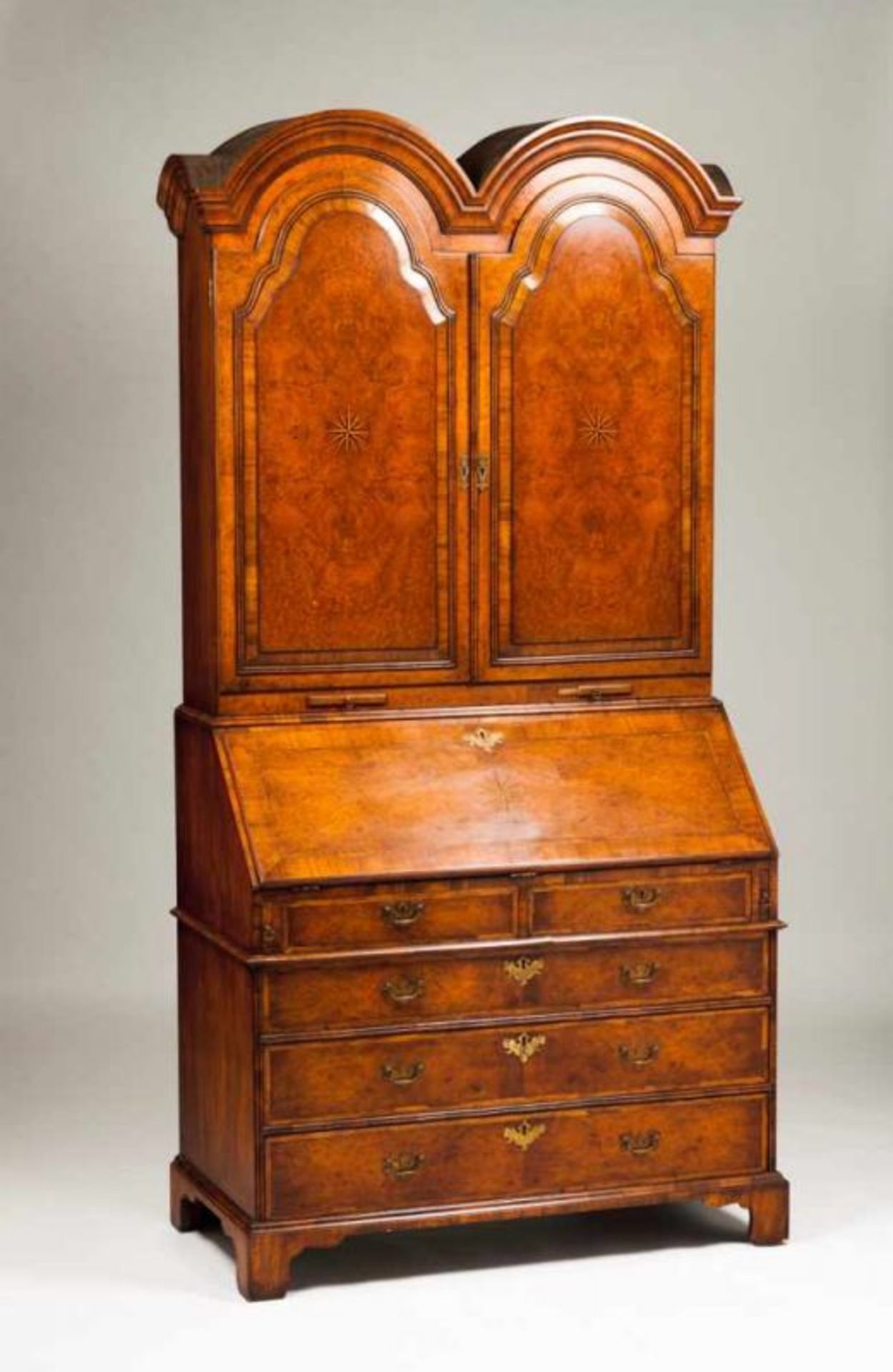 A pair of George III cabinet-bureaus Walnut and burr-walnut with rosewood and thornbush marquetry - Image 2 of 2