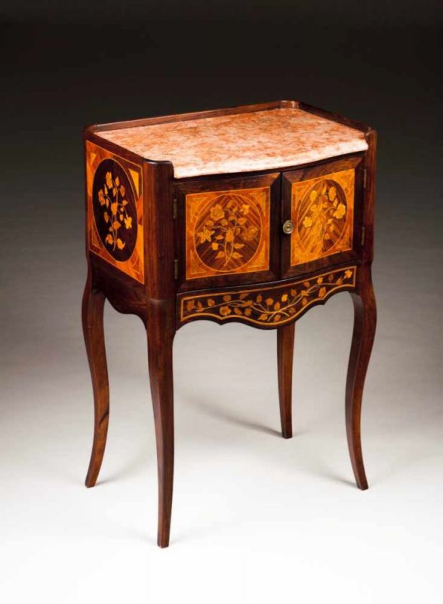 A D. José/ D. Maria style side table Rosewood Marquetry decoration with floral motifs Stone top Two