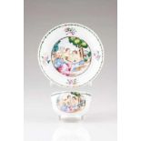 A rare cup and saucer Chinese export porcelain Polychrome and gilt decoration depicting "Venus and