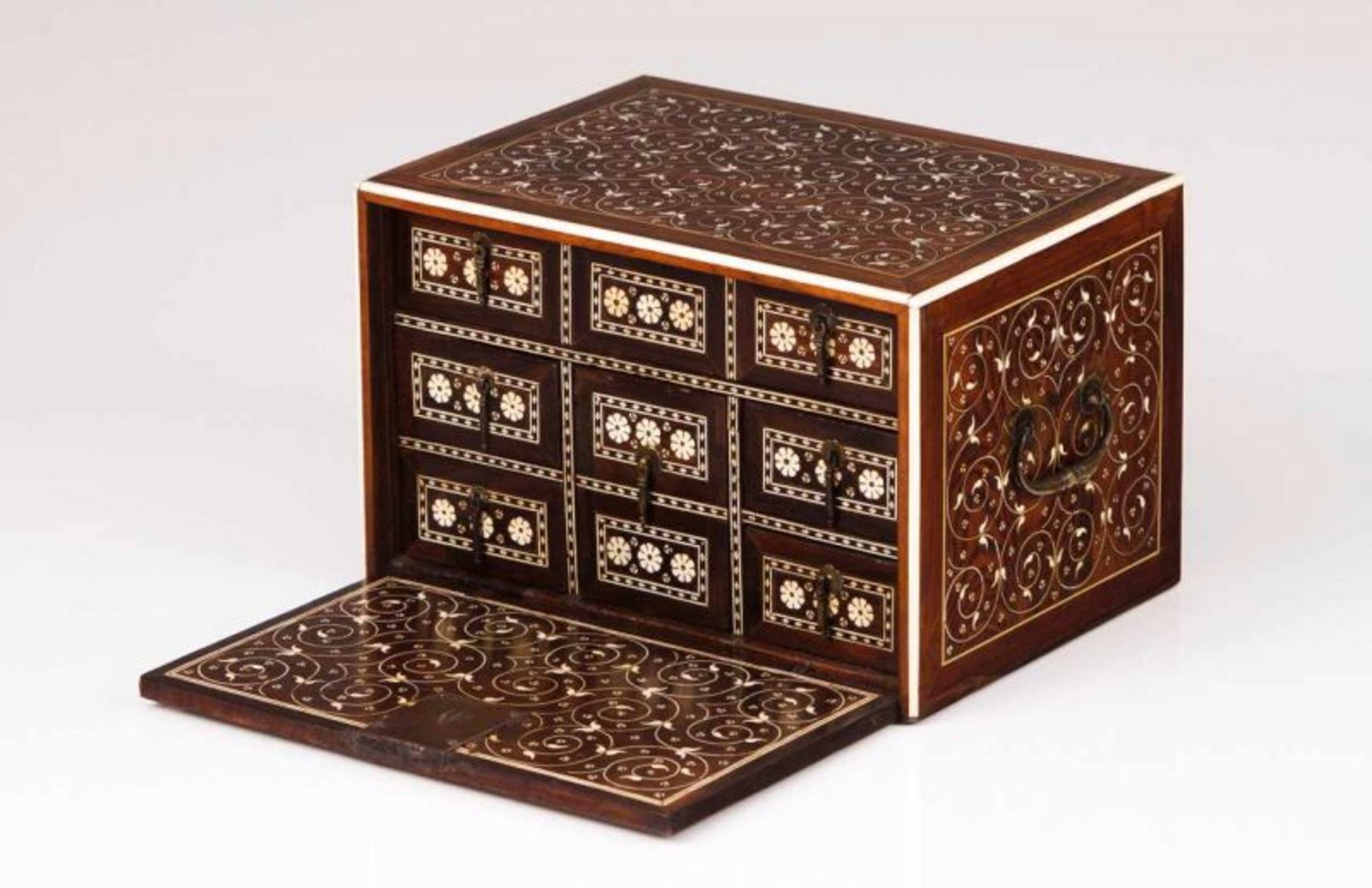An Indo-Portuguese cabinet Sissoo with ivory inlaid decoration depicting floral scrolls Interior