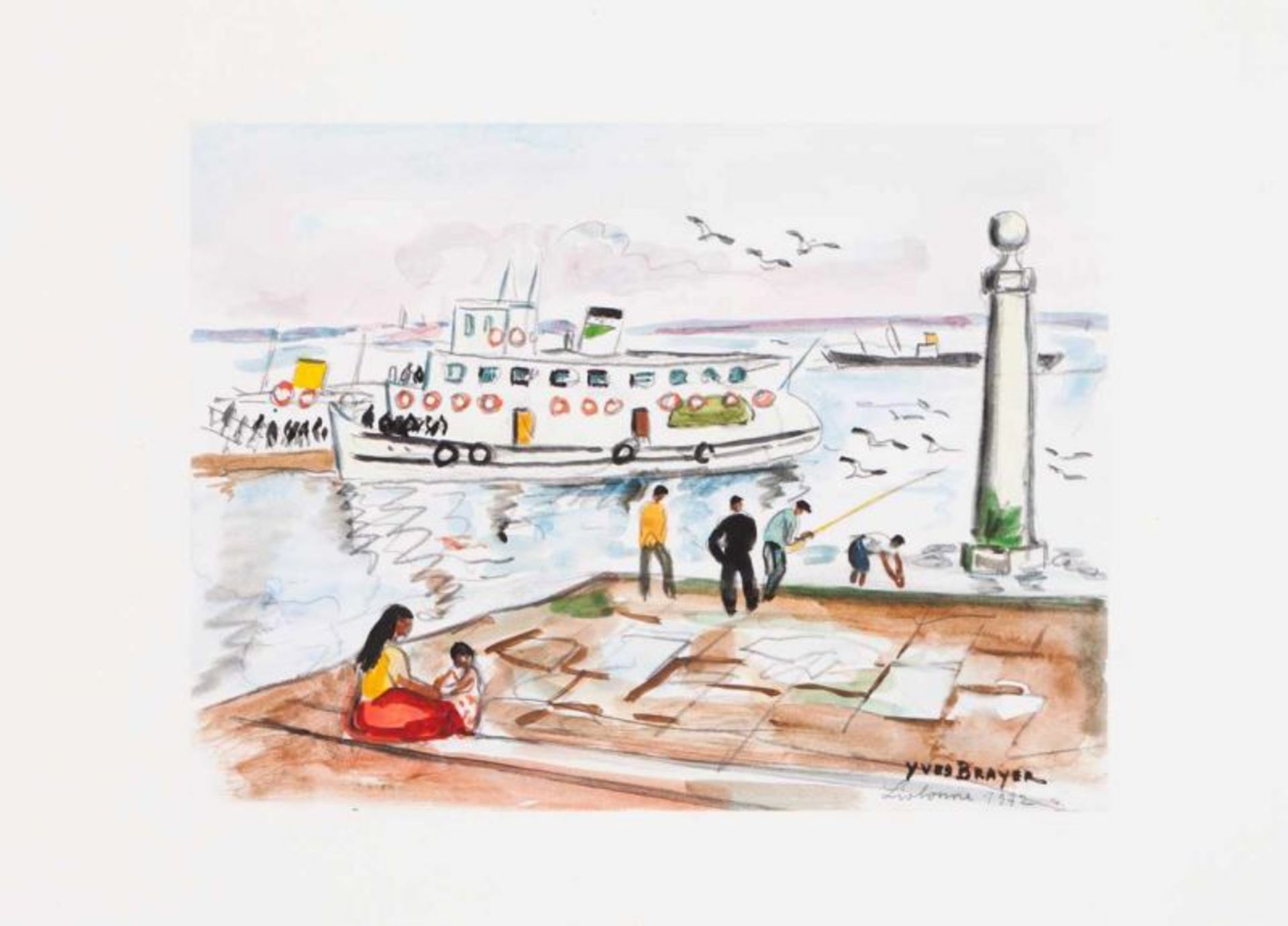 Yves Brayer (1907-1990) Cais das Colunas, Lisbon Watercolor on paper Signed and dated "Lisbon 1972"