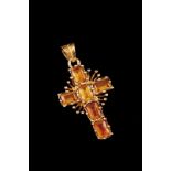 A cross-shaped pendant Gold set with six emerald-cut citrines Portuguese assay mark (1938-1984)