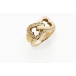 A ring Gold Designed as two hearts, set with small brilliant cut diamonds Portuguese assay mark (