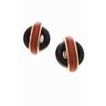 A rare pair of earrings, CARTIER by Aldo CIPULLO 18kt gold, onyx and carnelian agate Designed as