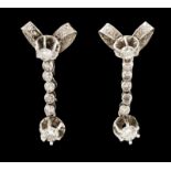 A pair of earrings 9kt gold and silver set with 14 single cut and antique brilliant cut diamonds (