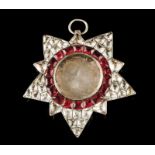 A Masonic pendant/ brooch Set in silver with colorless and red foiled pastes, centre with