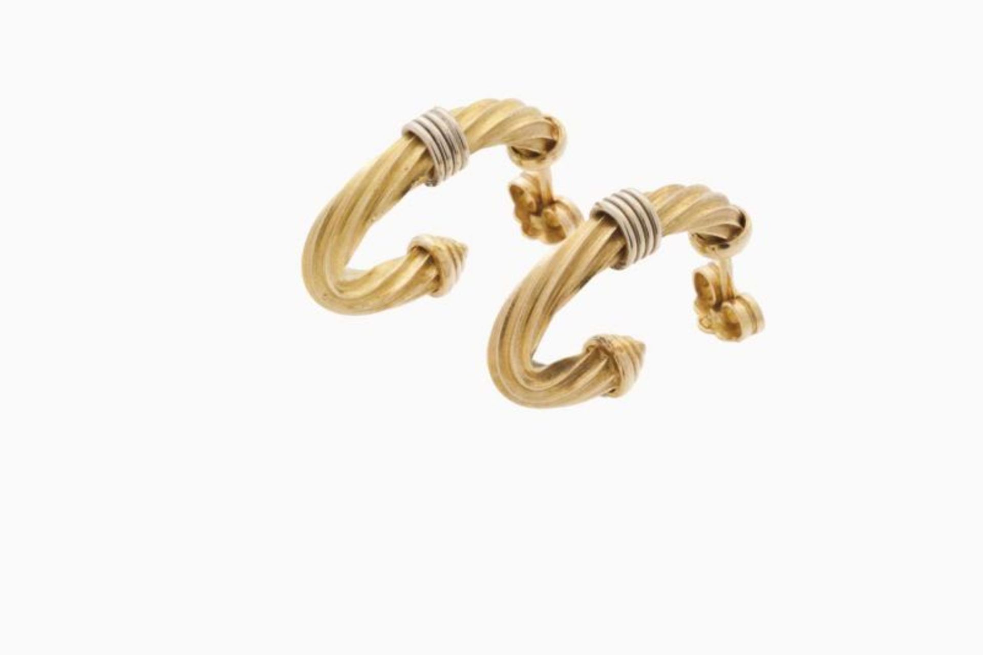 A pair of earrings Gold Fluted and spiral decoration Portuguese assay mark (after 1985) and maker'