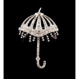 A "umbrella" brooch Set in white gold with rose cut and brilliant cut diamonds, designed as a