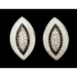 A pair of earrings White gold set with mother of pearl plaques, brilliant cut black diamonds and