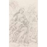 French School of the 18th century Our Lady with Child surrounded by angels Charcoal on paper 20,5x13