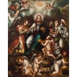 Spanish School of the 17th century Christ Served by the Angels in the Wilderness Oil on canvas (