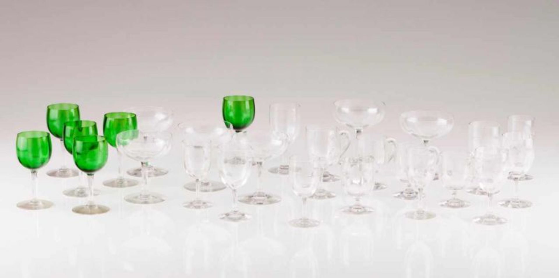 Part of a glassware set Lead glass with engraved royal crown Comprising: 6 red wine glasses, 4 white