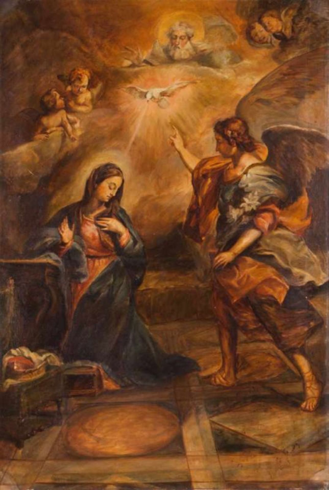 Portuguese school of the 18th century Annunciation Oil on canvas Back with label stating: "this