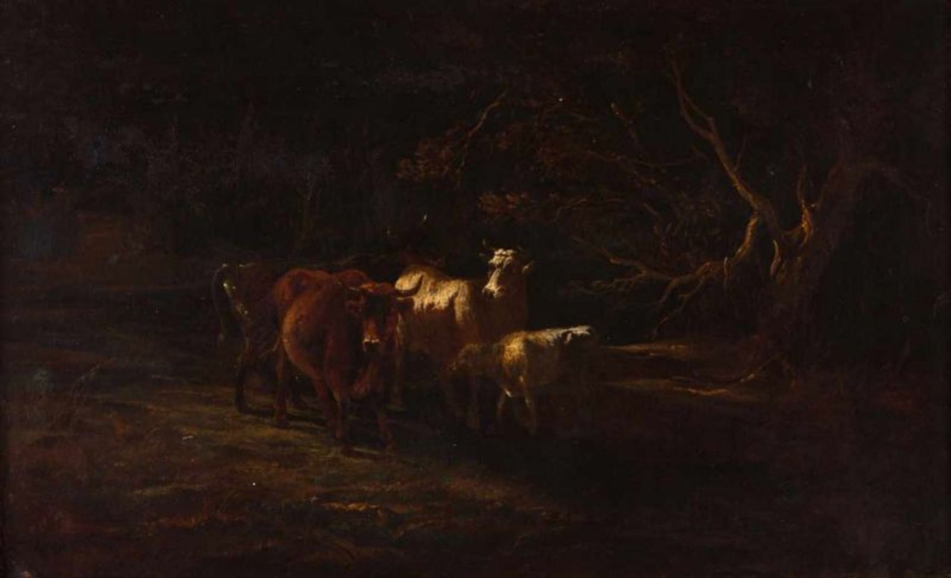 Dutch school of the 18th century Landscape with cattle Oil on canvas 55x86 cm