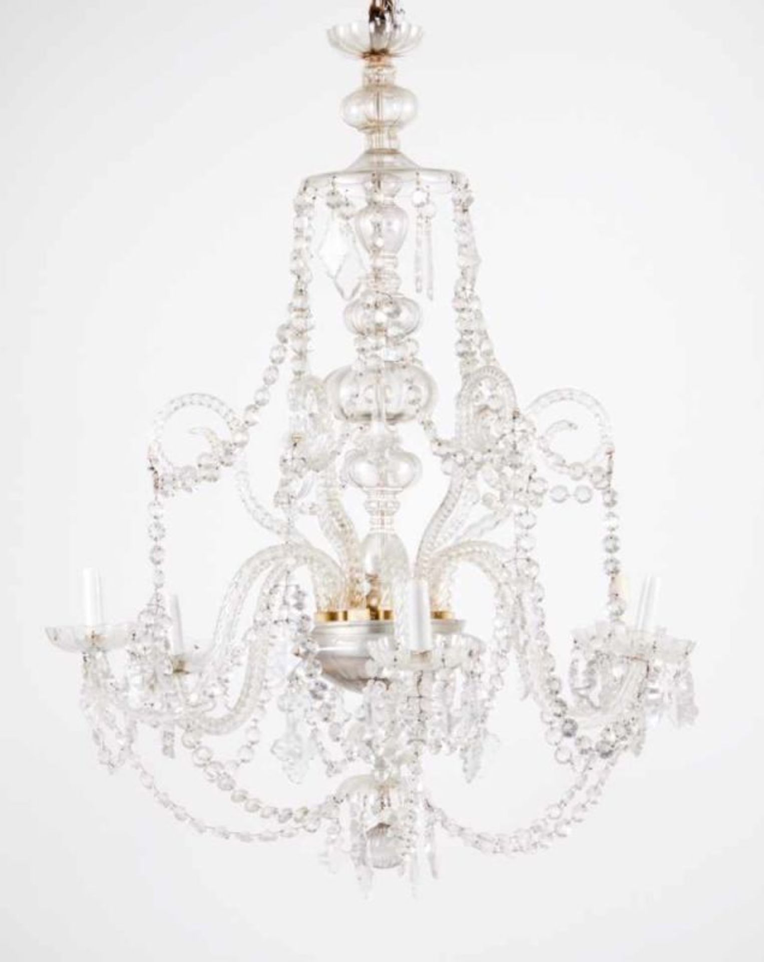A six-light chandelier Glass and crystal (losses and small defects) 100x80 cm