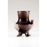 A vase Portuguese faience, Caldas da Rainha Shell-shaped handles and four feet Brown and blue