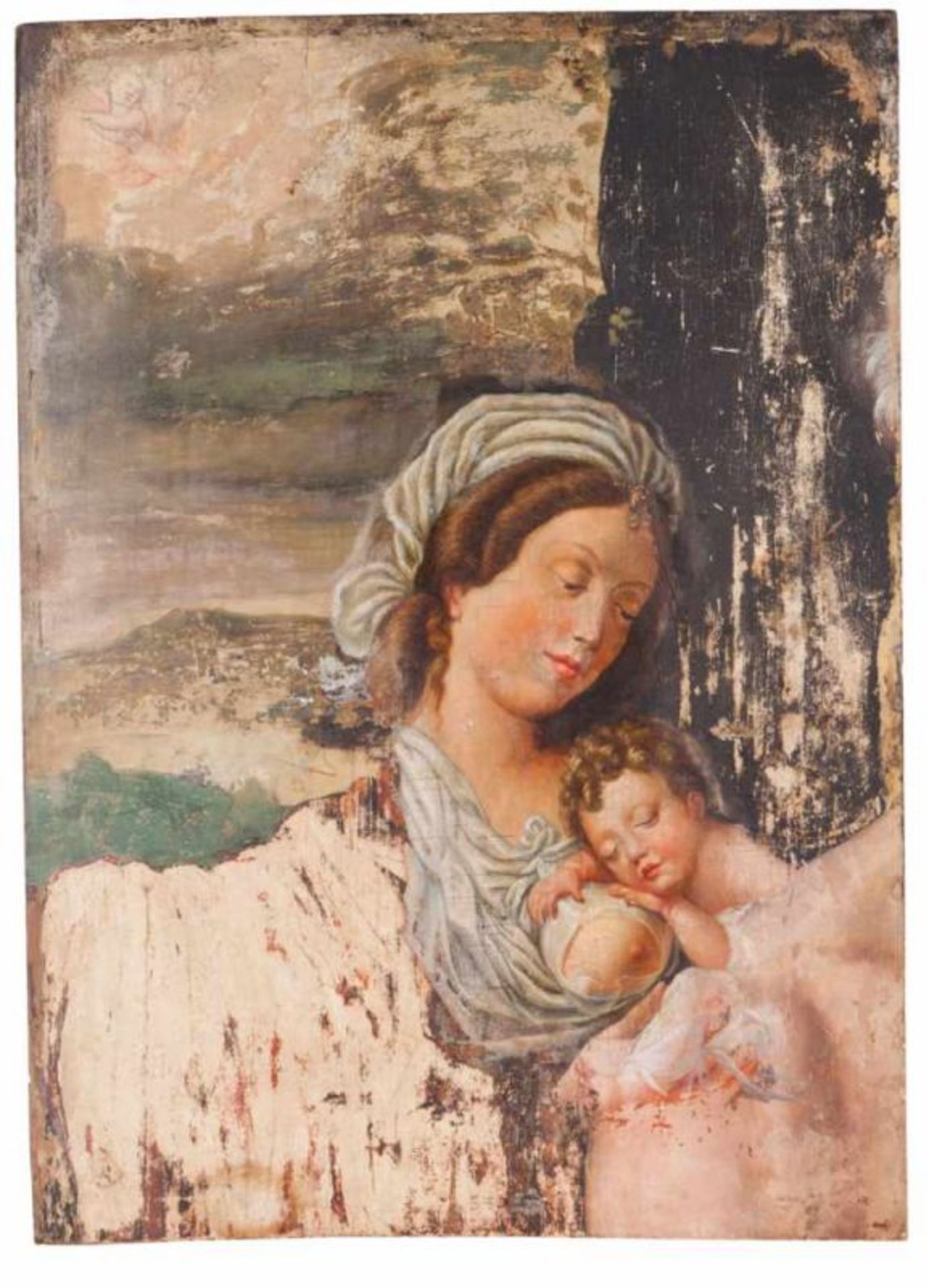 Flemish school of the 18th century Our Lady of the Milk Oil on panel (losses and defects) 40x29 cm