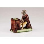 Monkey playing the piano Portuguese faience Caldas da Rainha, Manuel Cipriano Gomes Mafra Marked (