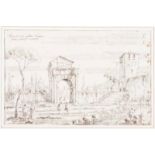 Italian school of the 19th century View of city with figures Ink drawing and watery 18x27 cm