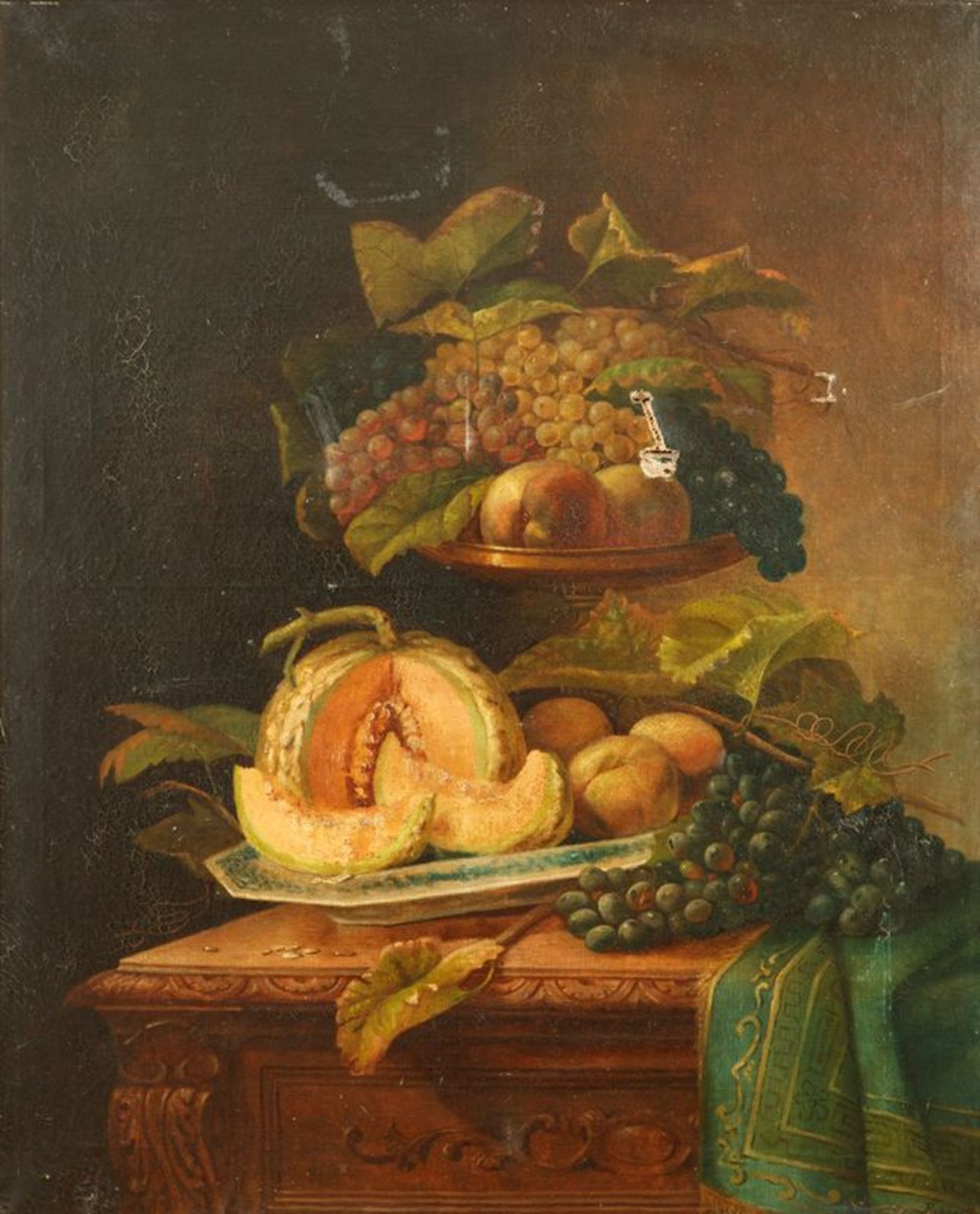 École française du XVIII° siècle - Nature morte au melon - Toile - 120 x 99 [...]