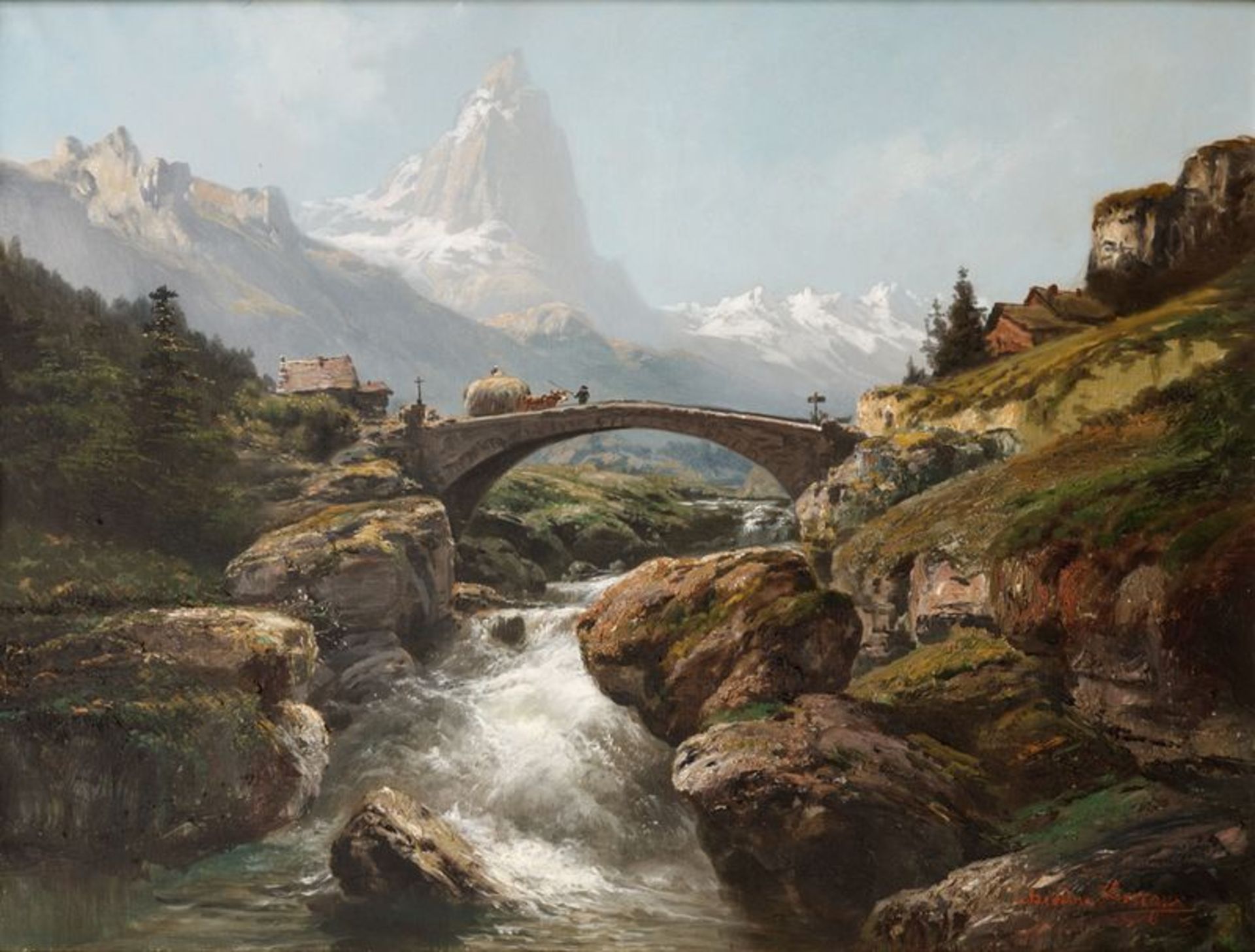 Théodore Lévigne (1848-1912) - Paysage au pont dans la montagne - Huile sur [...]