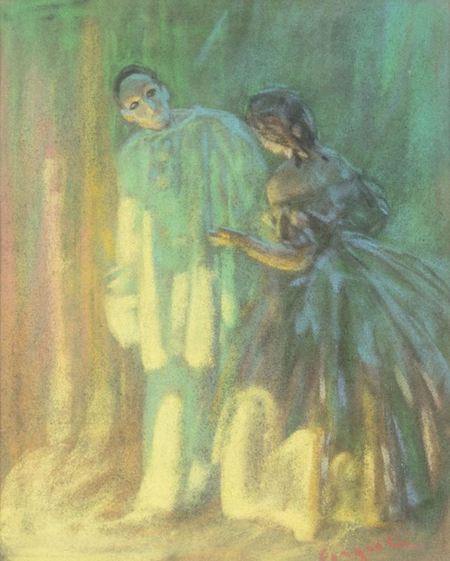 École française du XX° siècle - Pierrot et Colombine - Pastel sur papier [...]