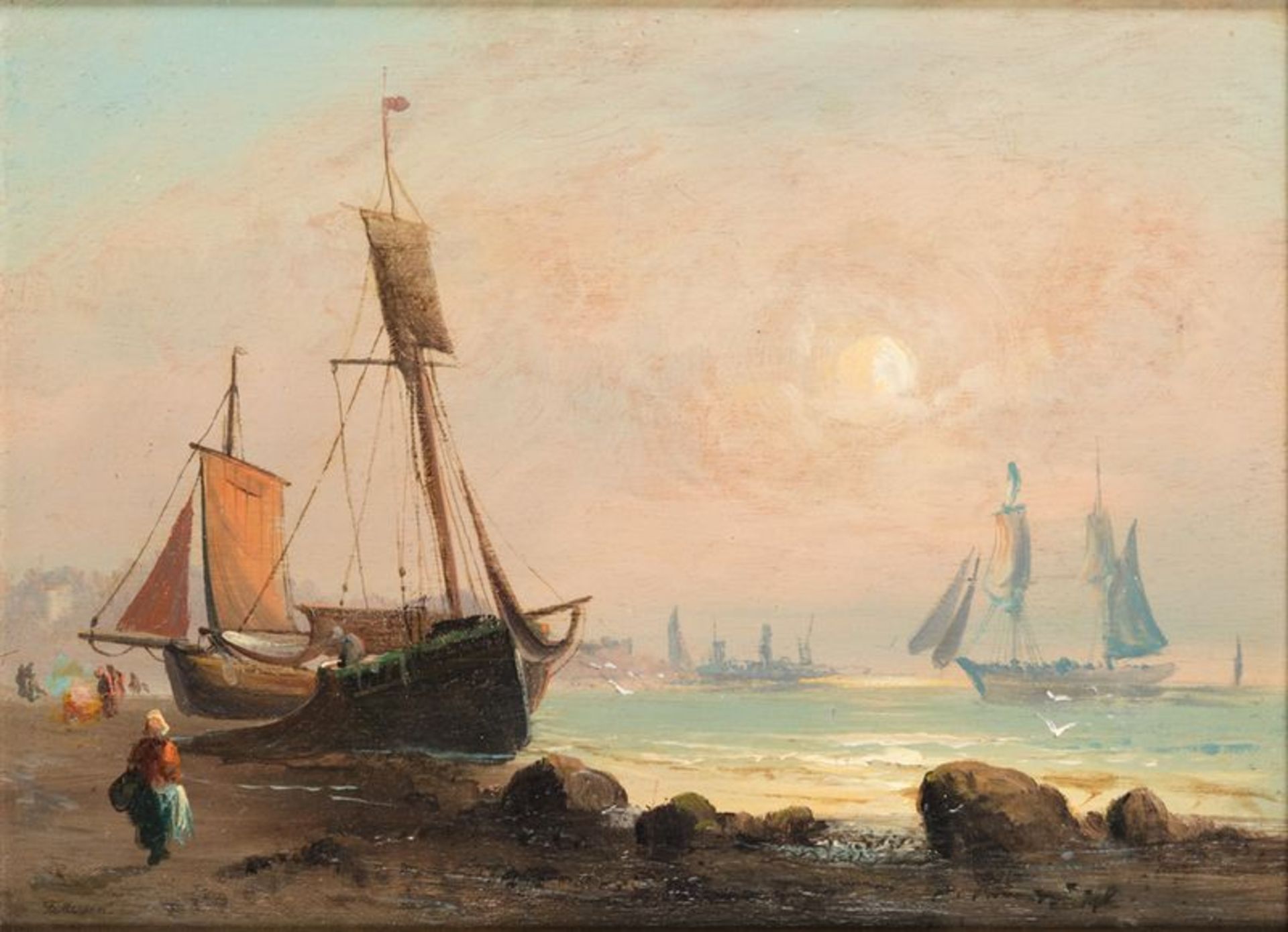 François Musin (1820-1888) - Marine - Huile sur panneau - 30 x 43 cm -