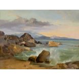 Friedrich Paul Nerly (Venedig 1842 – 1919 Luzern) Am Strand von Terracina. Öl auf Papier auf