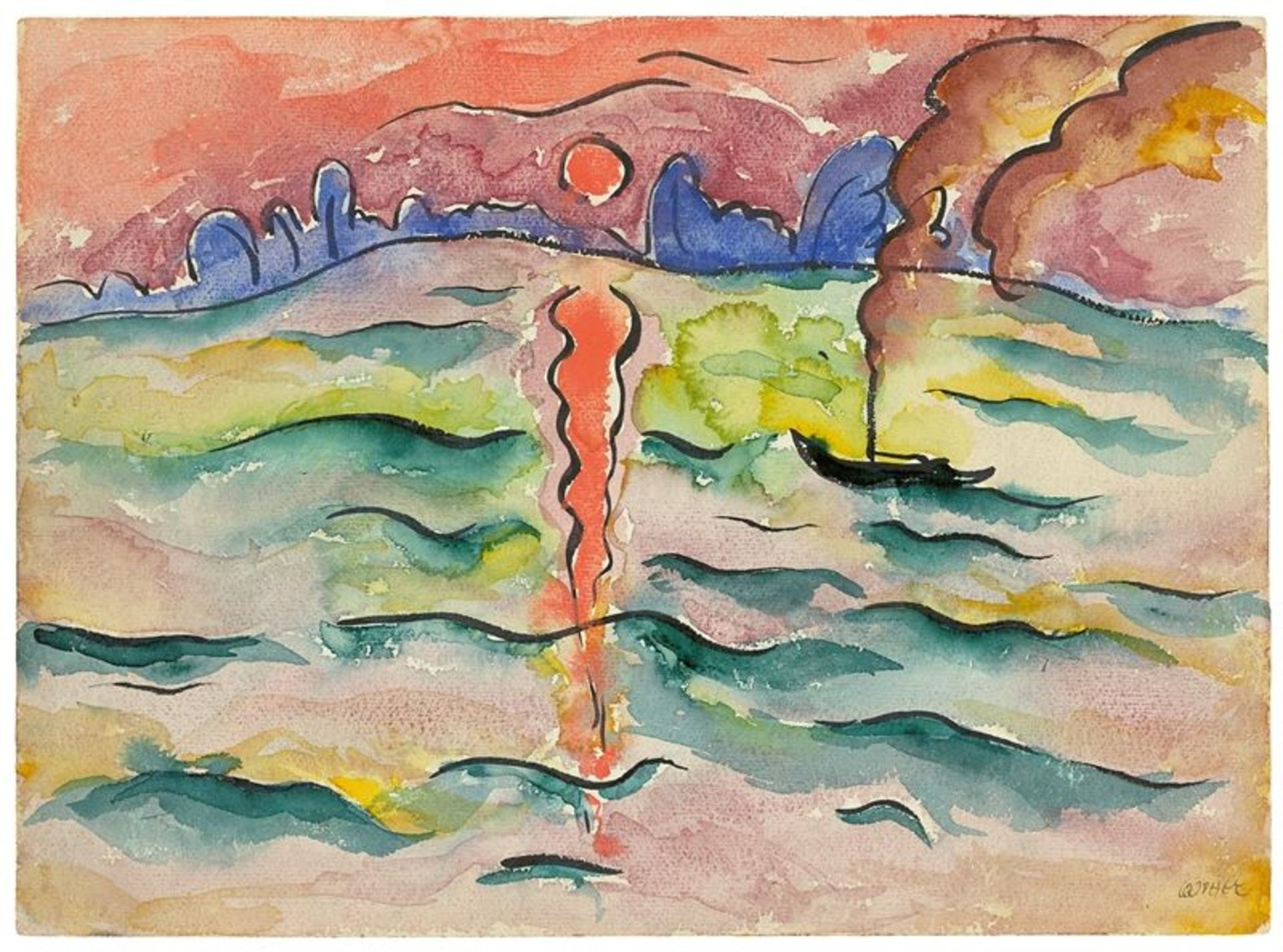 Walter Ophey (Eupen 1882 – 1930 Düsseldorf) Sonnenuntergang. 1920er-Jahre Aquarell und Tuschpinsel
