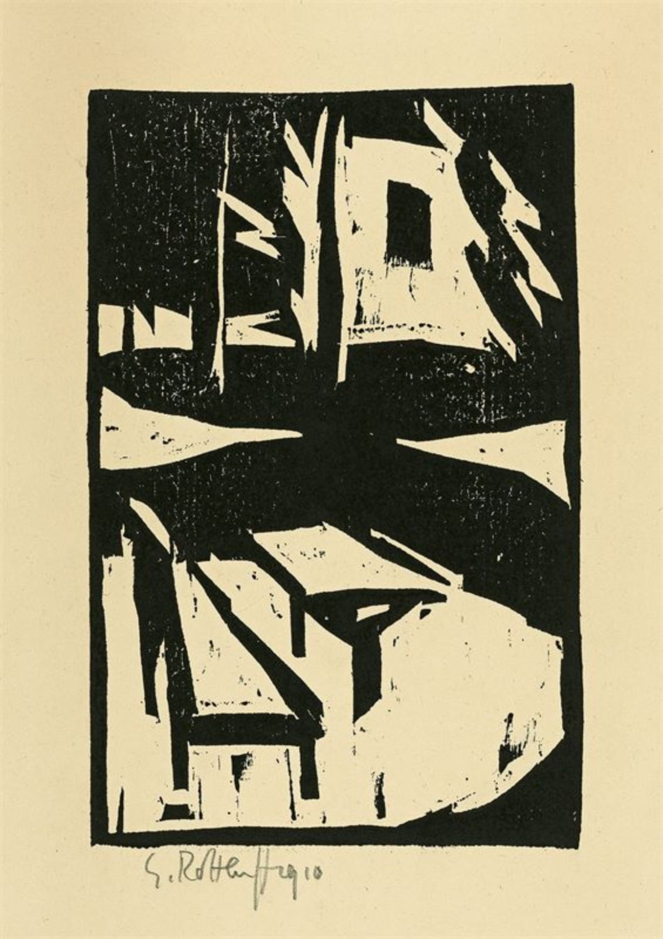 Karl Schmidt-Rottluff (Rottluff 1884 – 1976 Berlin) „Gartenbänke“. 1910 Holzschnitt auf Papier. 17 ×