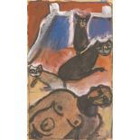 Armand Bouten (Venlo 1893 – 1965 Amsterdam) Akt mit Katzen. Gouache auf Bütten. 9,7 × 6 cm ( 3 ⅞ × 2