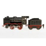 Märklin B-Dampflok 880, S 0, Uhrwerk intakt, schwarz, mit Tender und gW, LS und gealterter Lack, mit