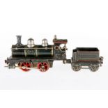 Märklin B-Dampflok R 1020, S 0, uralt, Uhrwerk intakt, grün/schwarz, mit Bremse und v+r, dazu