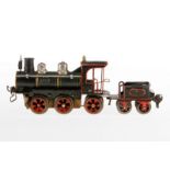 Märklin B-1 Dampflok 1020 D, S 0, uralt, Uhrwerk intakt (hakt), mit NB-Tender und Replik Stirnlampe,