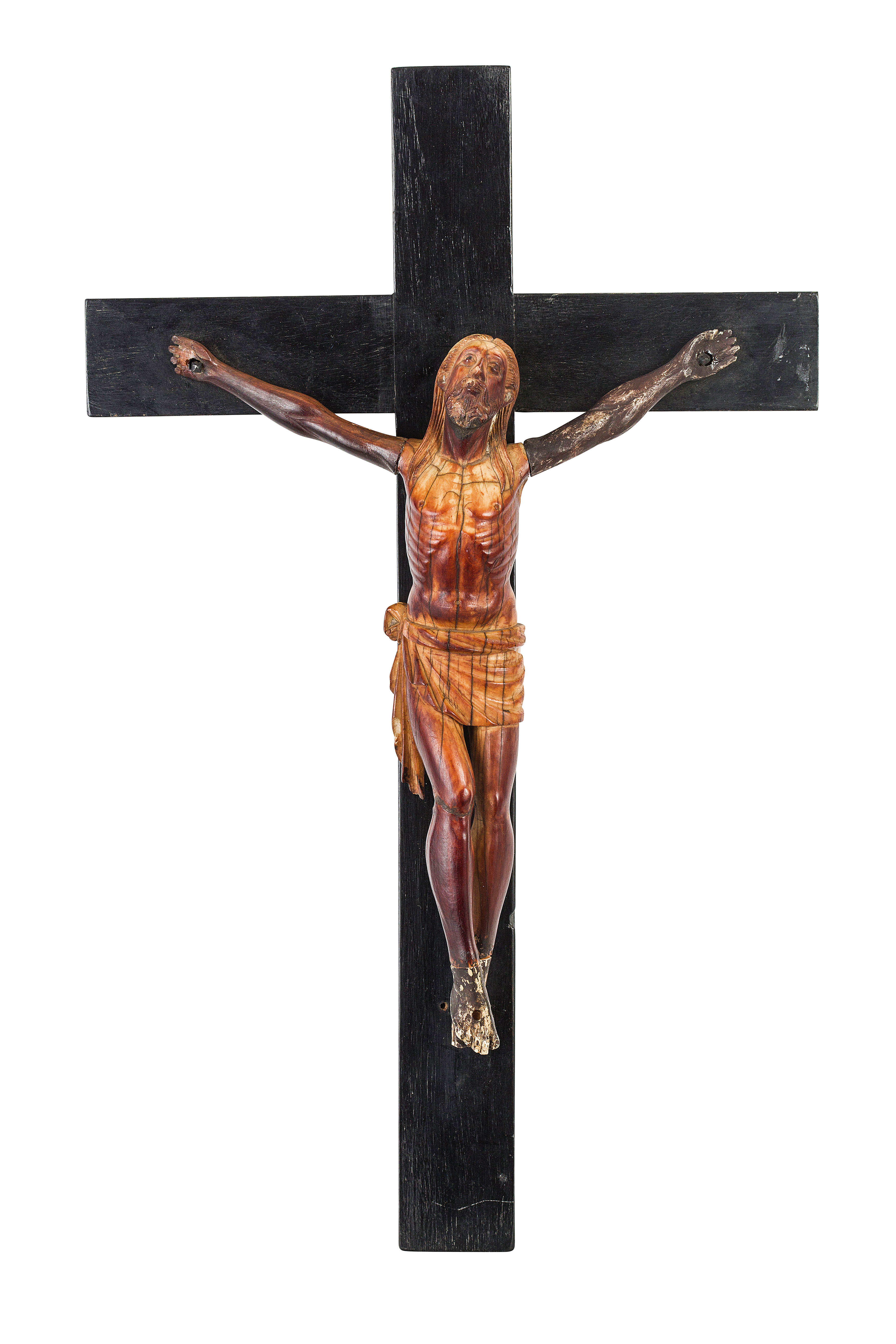 "CRISTO IN AVORIO SU CROCE IN LEGNO, XIX SECOLO"