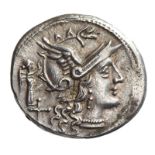 REPUBBLICA ROMA. GENS TERENZIA (147 A.C.). DENARIO.